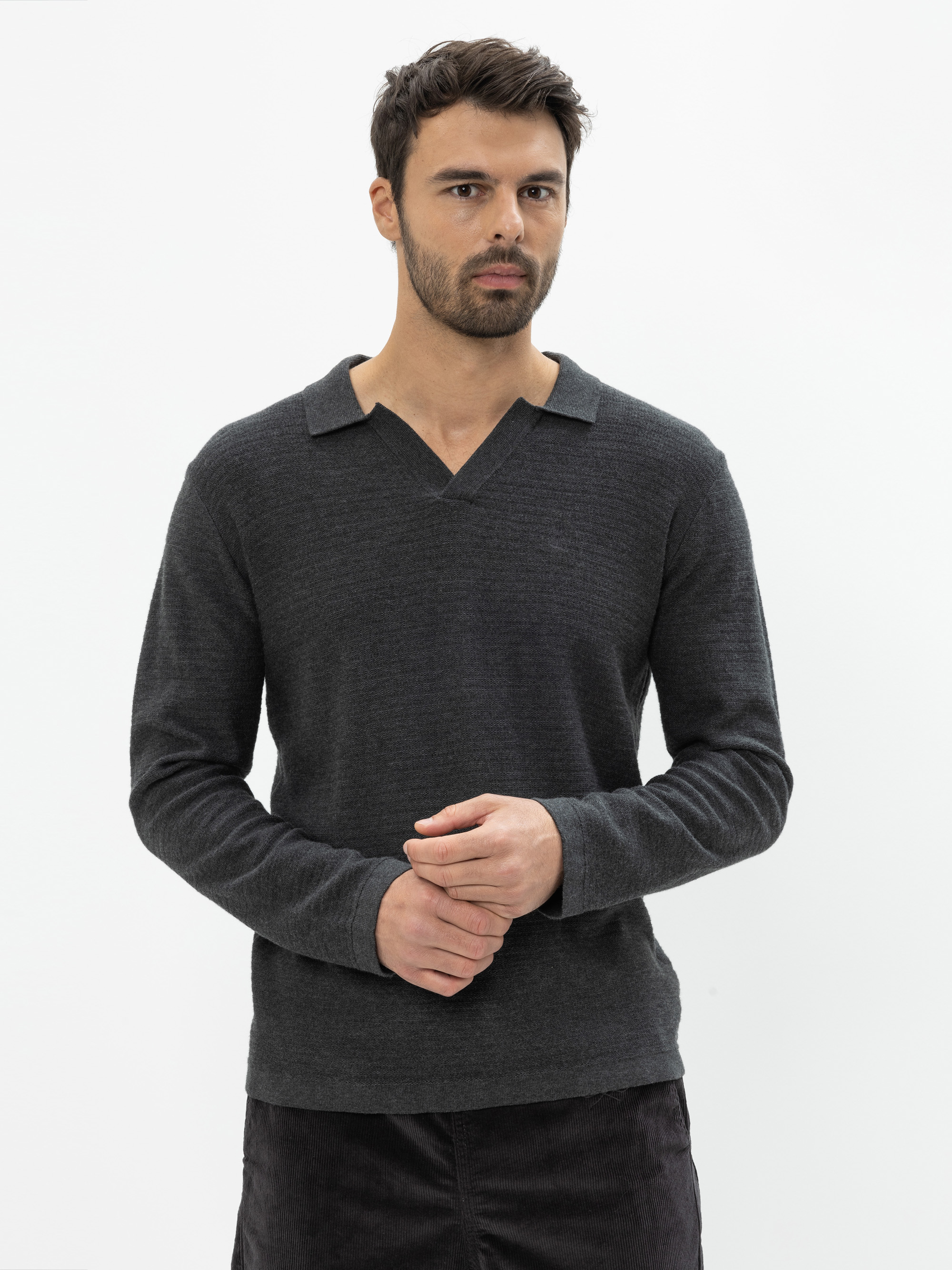 Modell Aidan Poloshirt aus Rippen-Feinstrick