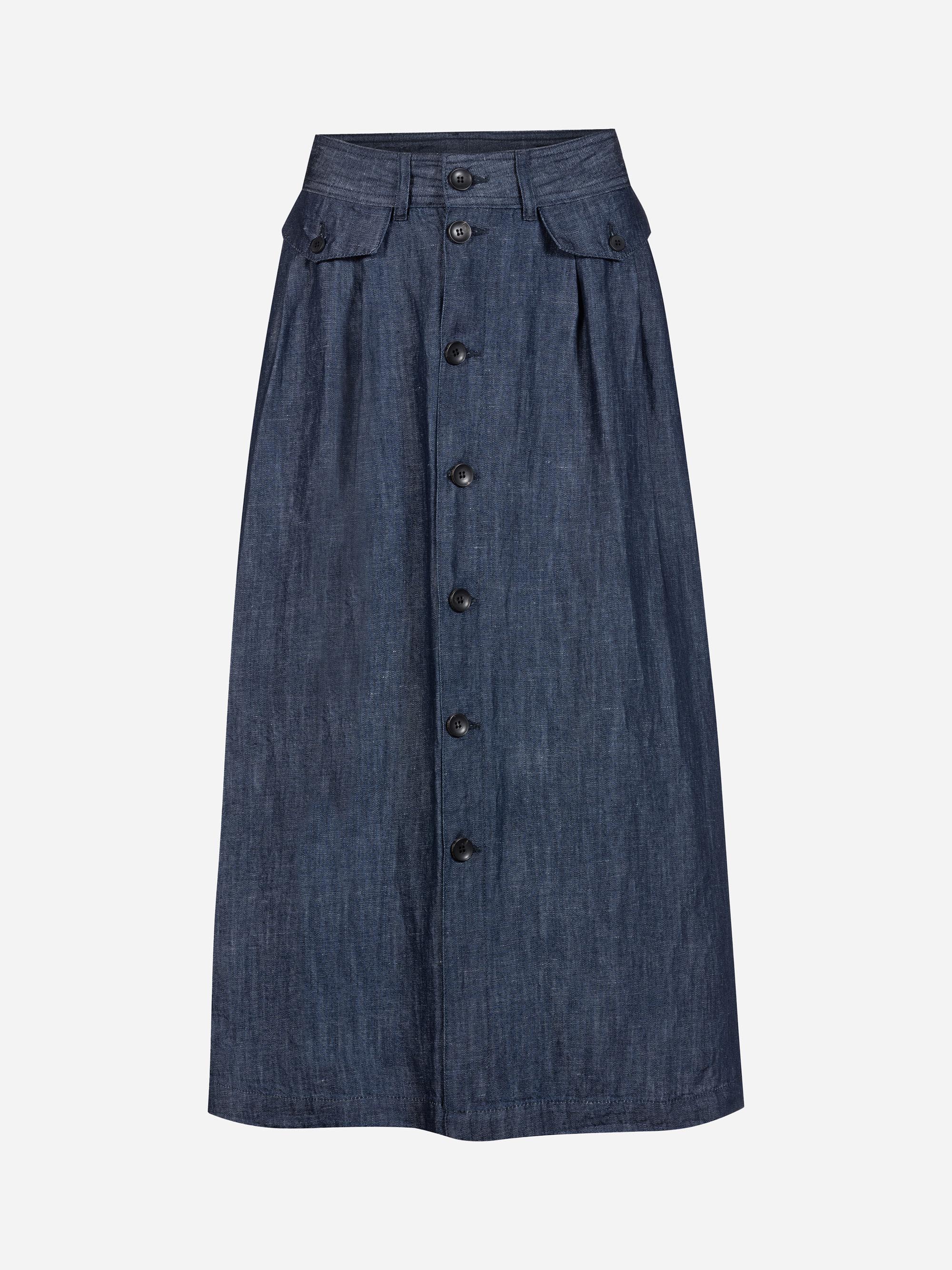 Modell Peony Button Down Jeansrock mit Leinen