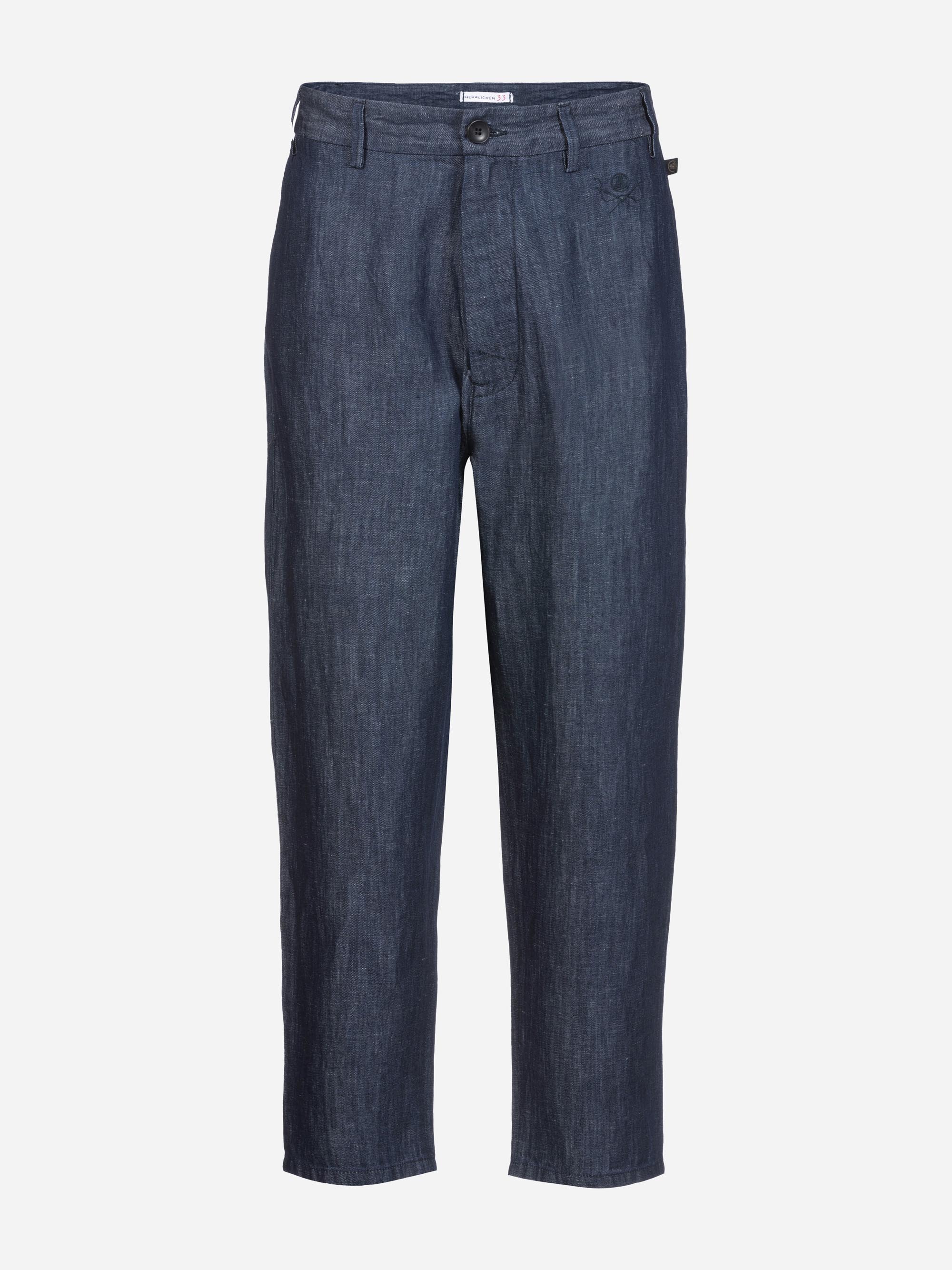 Modell Crafton Slim Hose aus Dark Denim mit Leinen